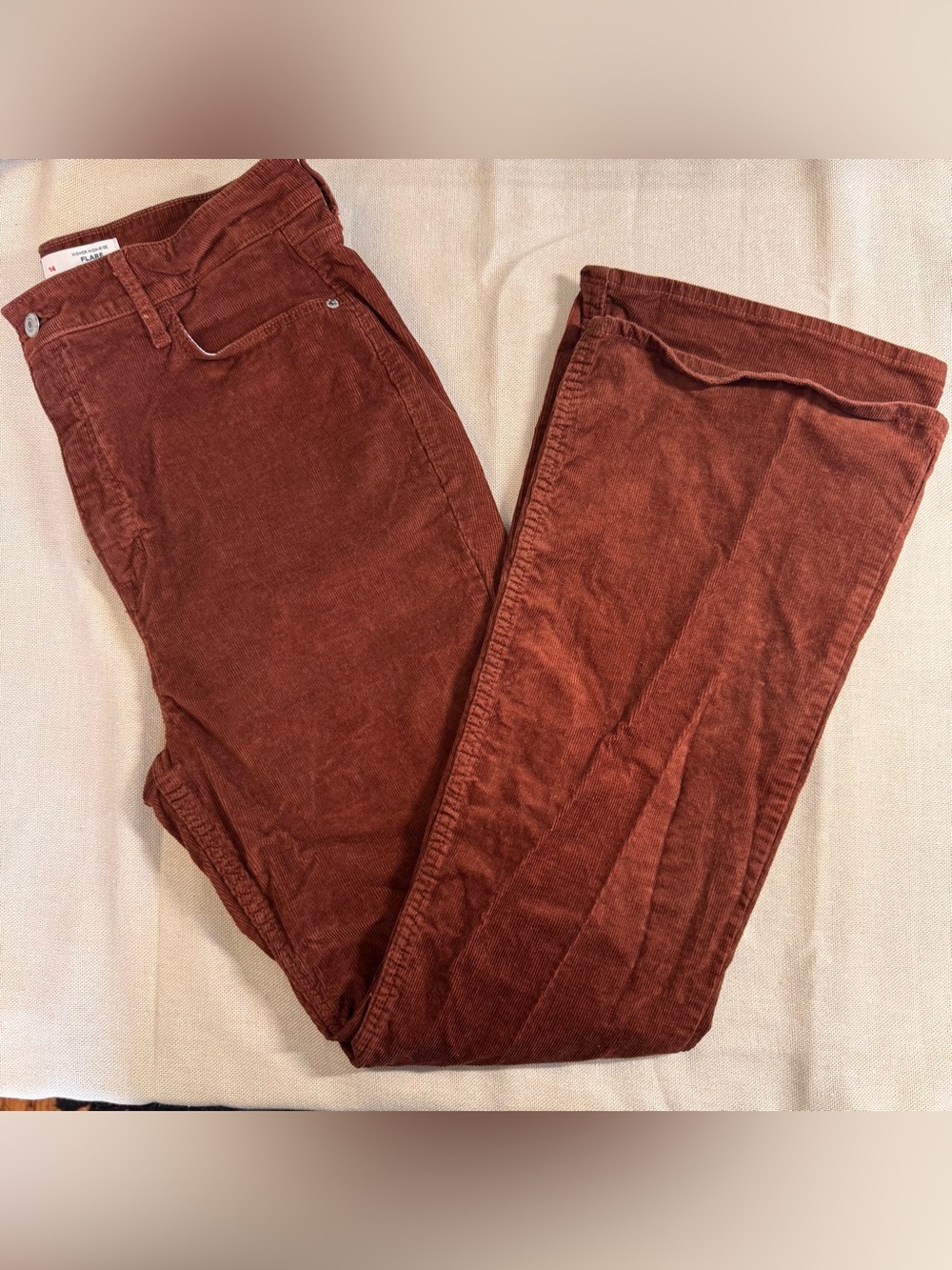 Old Navy Rust Orange Corduroy Higher High Rise Flare Wide Leg Pants Cords